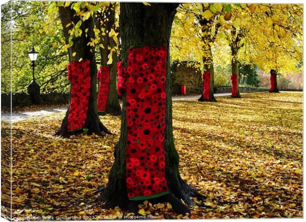 Remembrance Poppies on Autumn Trees in Knaresborough Canvas Print by Mark Sunderland