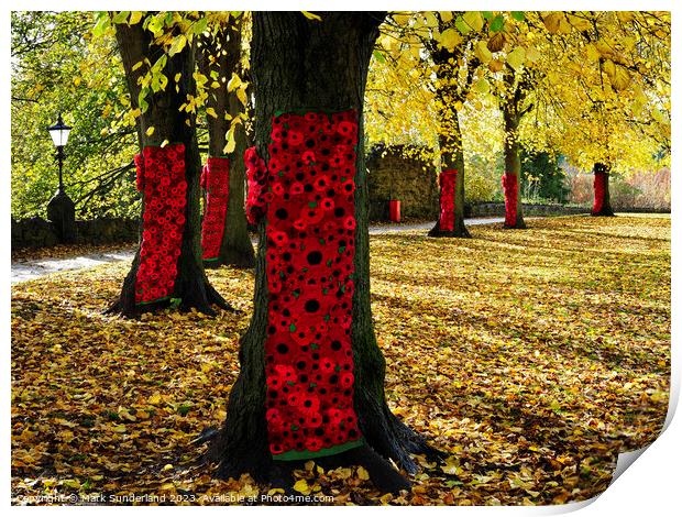 Remembrance Poppies on Autumn Trees in Knaresborough Print by Mark Sunderland