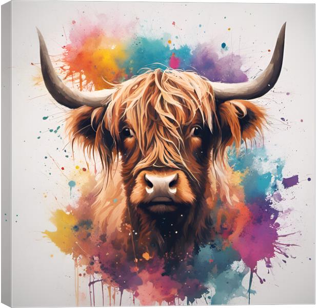 Highland Cow Ink Splat Canvas Print by Picture Wizard