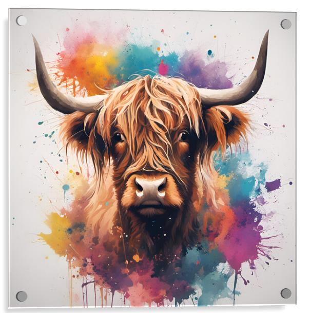 Highland Cow Ink Splat Acrylic by Picture Wizard