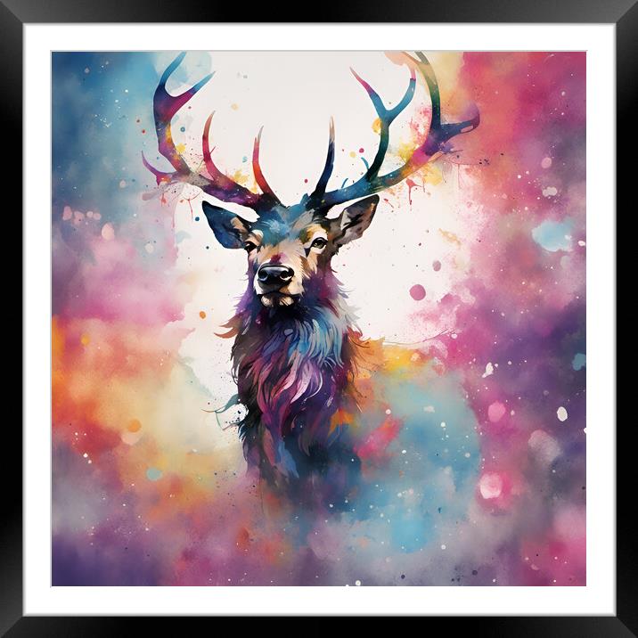 Highland Stag Ink Splat Framed Mounted Print by Picture Wizard