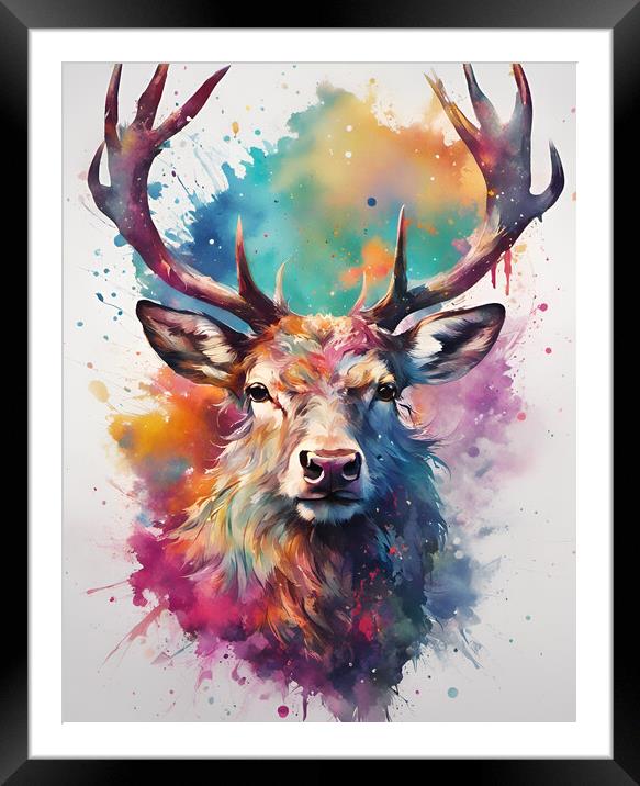 Highland Stag Ink Splat Framed Mounted Print by Picture Wizard