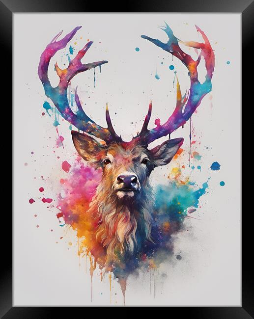 Highland Stag Ink Splat Framed Print by Picture Wizard
