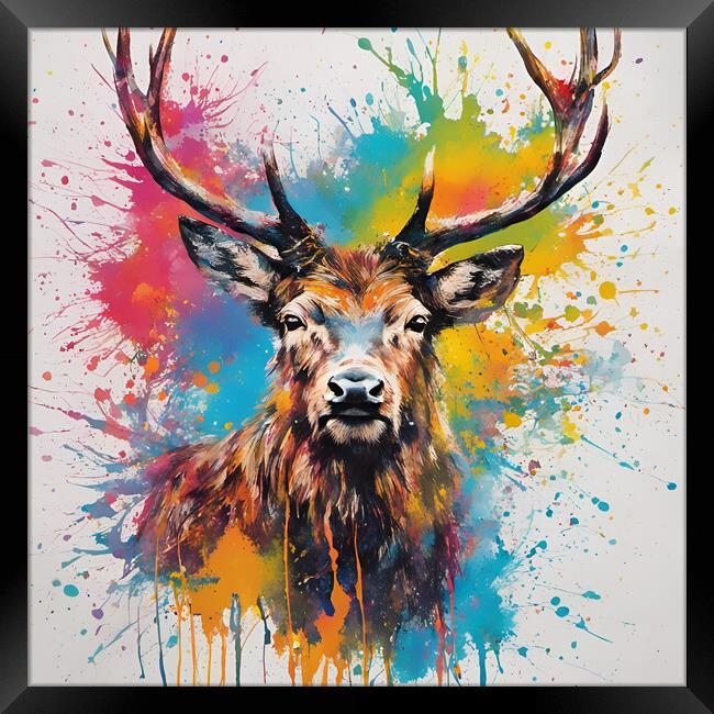 Highland Stag Ink Splat Framed Print by Picture Wizard