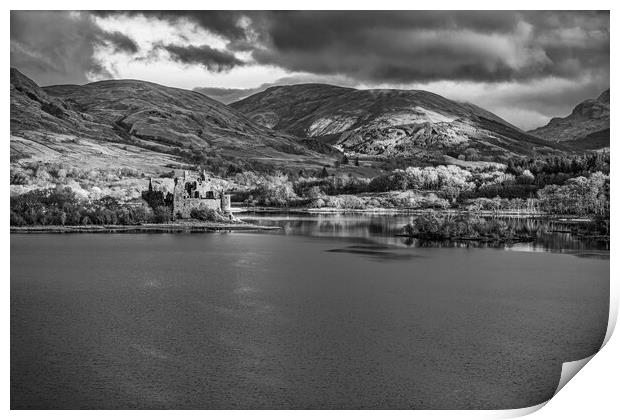 The ruin of Kilchurn Castle, Highland mountains and Loch Awe. Print by Andrea Obzerova