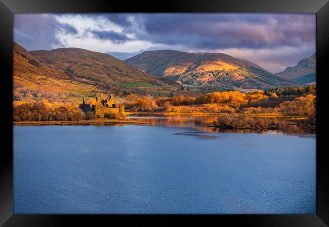 The ruin of Kilchurn Castle, Highland mountains and Loch Awe. Framed Print by Andrea Obzerova