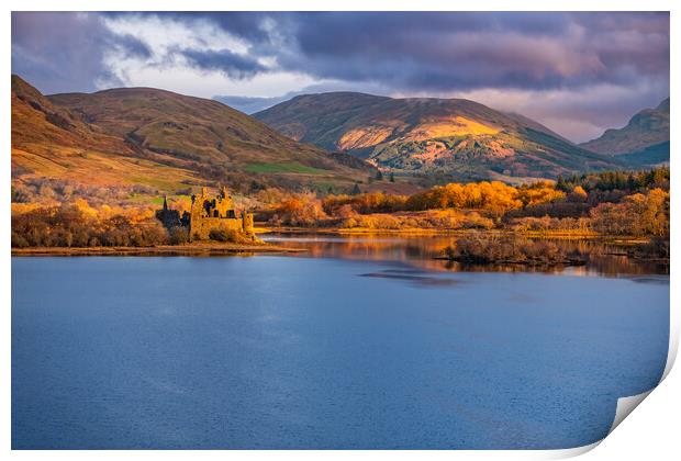 The ruin of Kilchurn Castle, Highland mountains and Loch Awe. Print by Andrea Obzerova