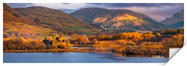 The ruin of Kilchurn Castle, Highland mountains and Loch Awe. Print by Andrea Obzerova