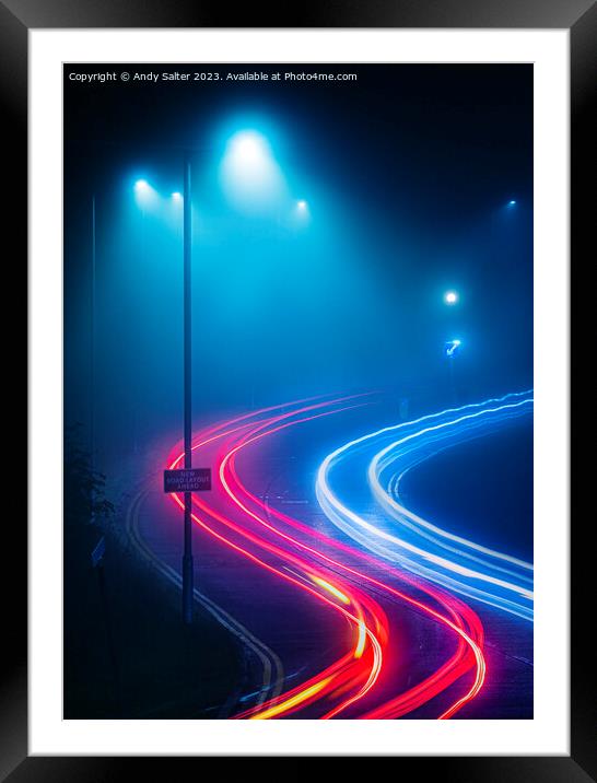 Light Trails in The Fog Framed Mounted Print by Andy Salter