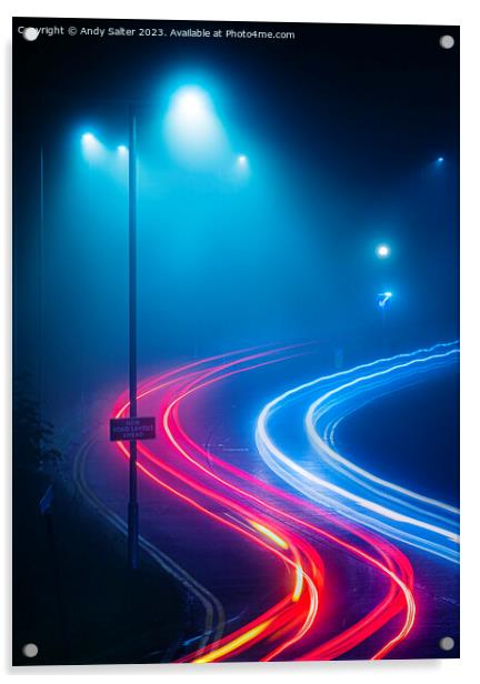 Light Trails in The Fog Acrylic by Andy Salter