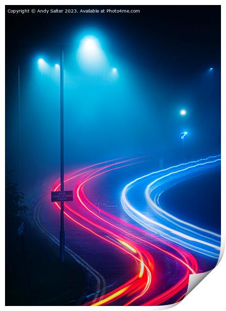 Light Trails in The Fog Print by Andy Salter