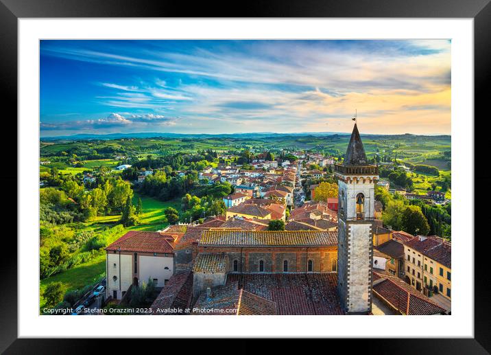 Vinci village, Leonardo birthplace, and the bell tower. Italy Framed Mounted Print by Stefano Orazzini