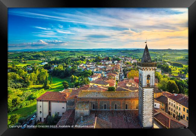 Vinci village, Leonardo birthplace, and the bell tower. Italy Framed Print by Stefano Orazzini