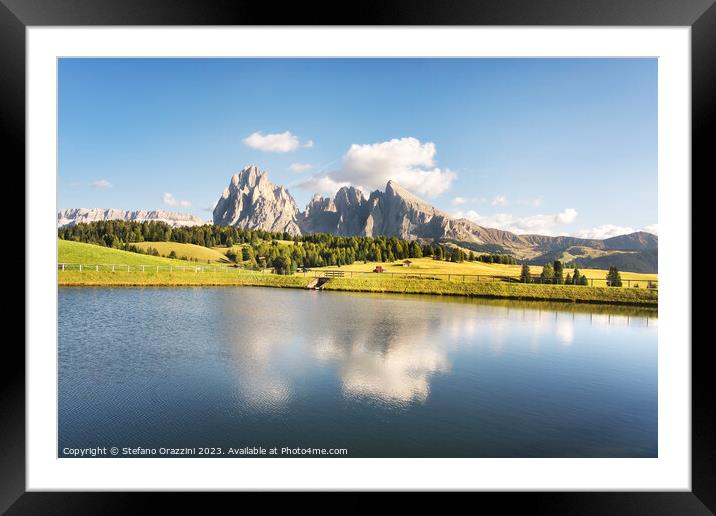 Lake and mountains, Seiser Alm, Dolomites Framed Mounted Print by Stefano Orazzini