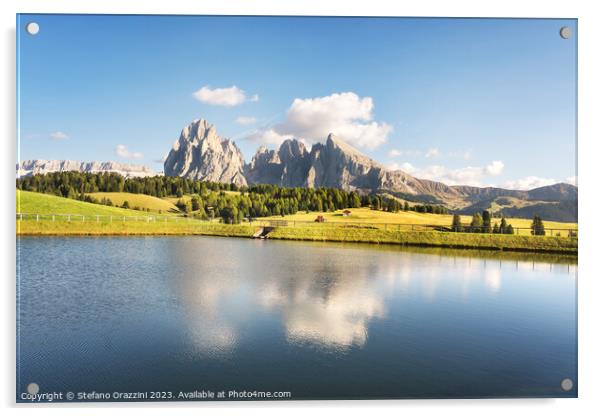 Lake and mountains, Seiser Alm, Dolomites Acrylic by Stefano Orazzini
