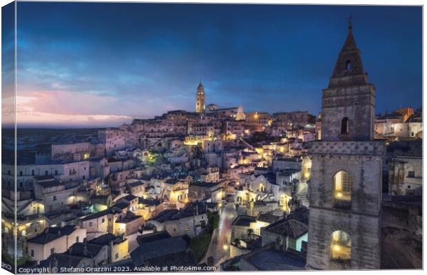 Blue hour over the Sassi of Matera. Italy Canvas Print by Stefano Orazzini