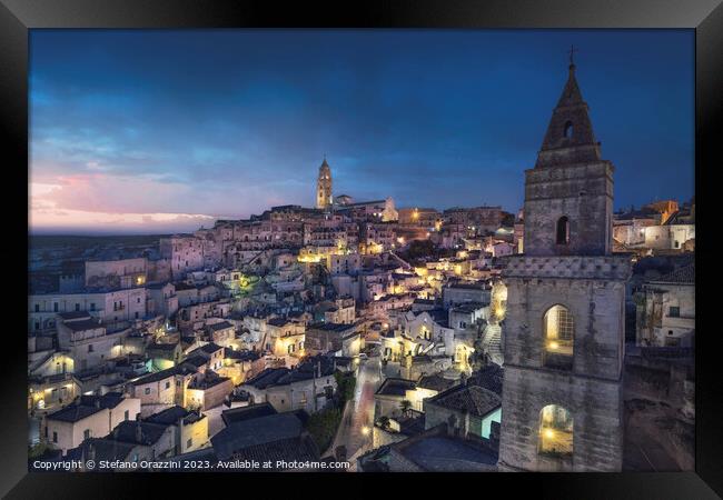 Blue hour over the Sassi of Matera. Italy Framed Print by Stefano Orazzini