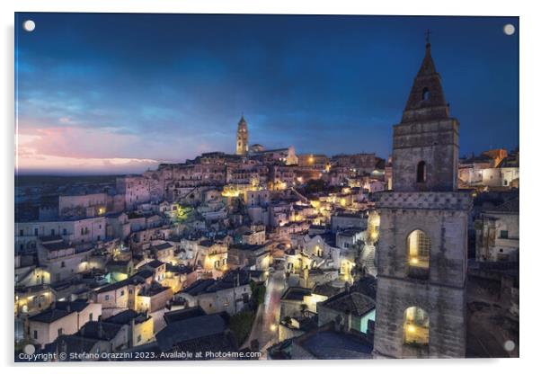 Blue hour over the Sassi of Matera. Italy Acrylic by Stefano Orazzini