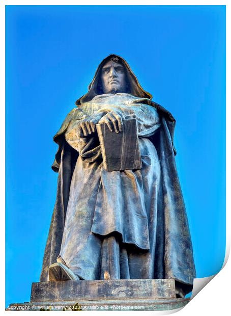 Giiordano Bruno Statue Campo de' Fiori Rome Italy  Print by William Perry