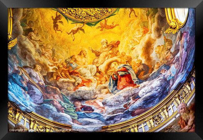  Jesus Fresco Dome Ceiling Maria Maddalena Church Rome Italy Framed Print by William Perry