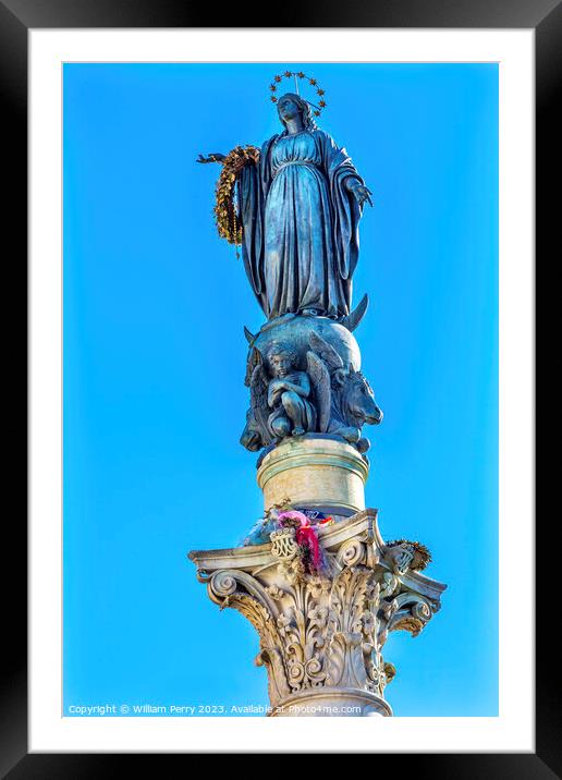 Virgin Mary Statue Immaculate Conception Column Rome Italy Framed Mounted Print by William Perry