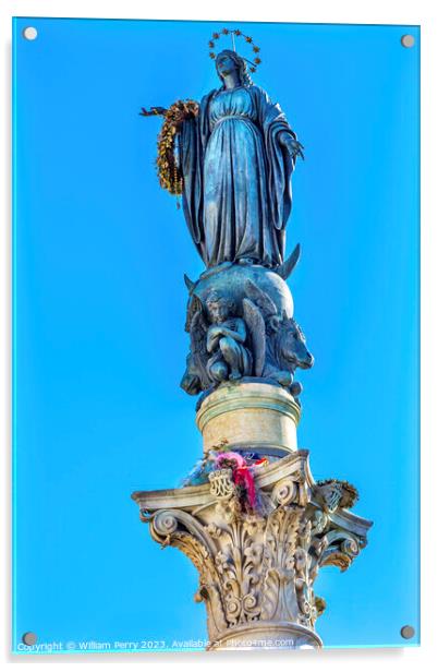 Virgin Mary Statue Immaculate Conception Column Rome Italy Acrylic by William Perry