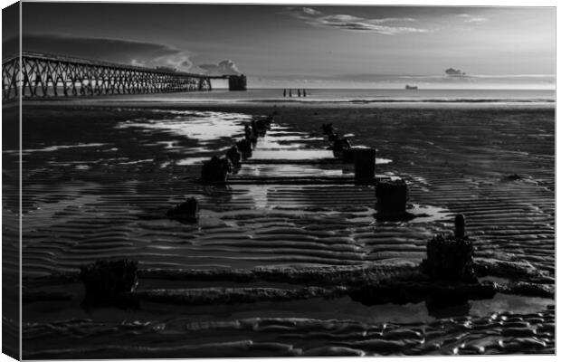 Steetley Pier Black And White Canvas Print by Steve Smith