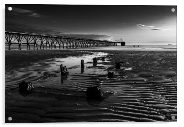 Steetley Pier Black And White Acrylic by Steve Smith