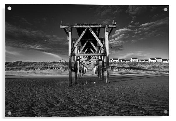 Steetley Pier Black And White Acrylic by Steve Smith