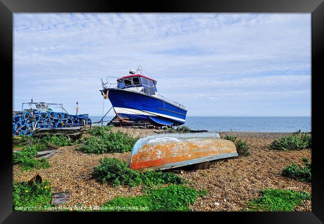Fishing boats on Deal beach Kent Framed Print by Diana Mower