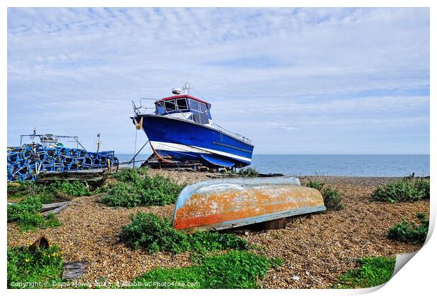 Fishing boats on Deal beach Kent Print by Diana Mower