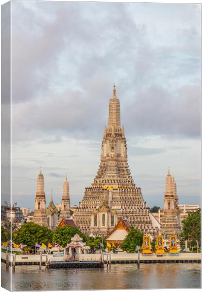 the first-class royal Thai Temple Wat Arun and the Chao Phraya River in Bangkok Thailand Southeast Asia Canvas Print by Wilfried Strang