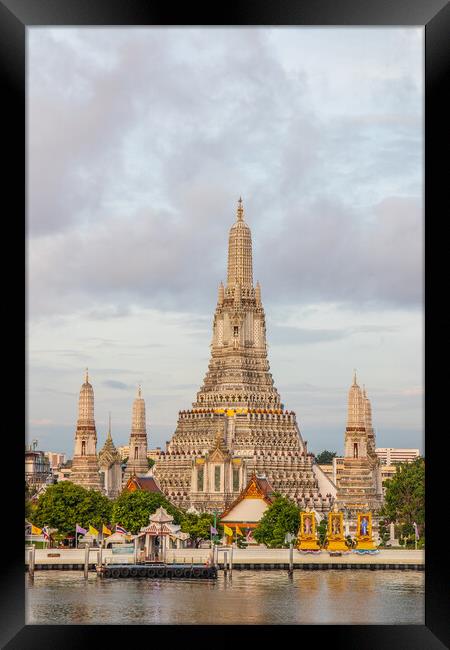 the first-class royal Thai Temple Wat Arun and the Chao Phraya River in Bangkok Thailand Southeast Asia Framed Print by Wilfried Strang