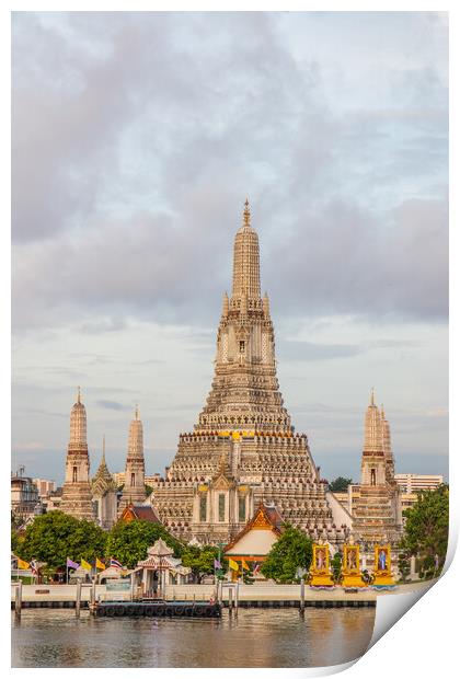 the first-class royal Thai Temple Wat Arun and the Chao Phraya River in Bangkok Thailand Southeast Asia Print by Wilfried Strang