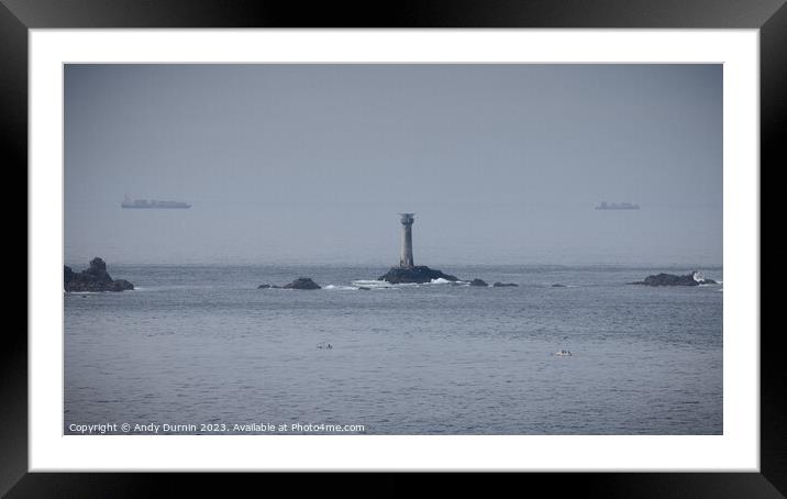 Longships Lighthouse with Sea Mist Framed Mounted Print by Andy Durnin