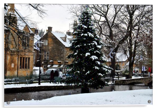 Bourton on the Water Christmas Tree Cotswolds Acrylic by Andy Evans Photos