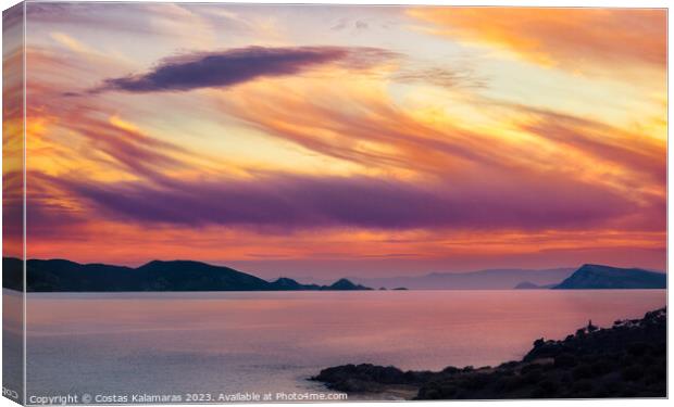 Sunset at Dokos island Canvas Print by Costas Kalamaras