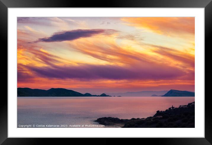 Sunset at Dokos island Framed Mounted Print by Costas Kalamaras