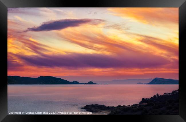 Sunset at Dokos island Framed Print by Costas Kalamaras