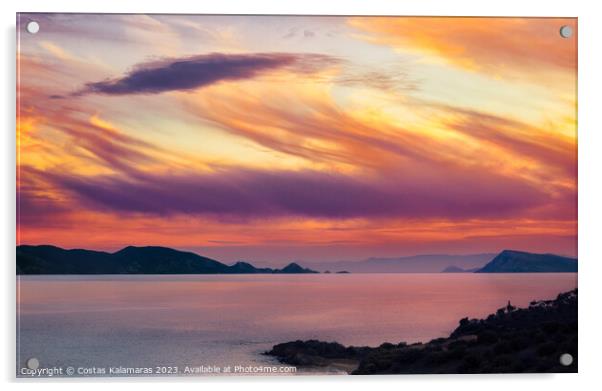 Sunset at Dokos island Acrylic by Costas Kalamaras