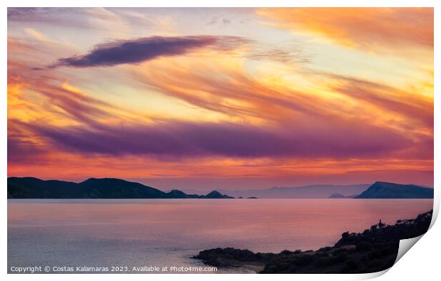Sunset at Dokos island Print by Costas Kalamaras
