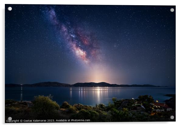 Milky Way over Hydra island Acrylic by Costas Kalamaras
