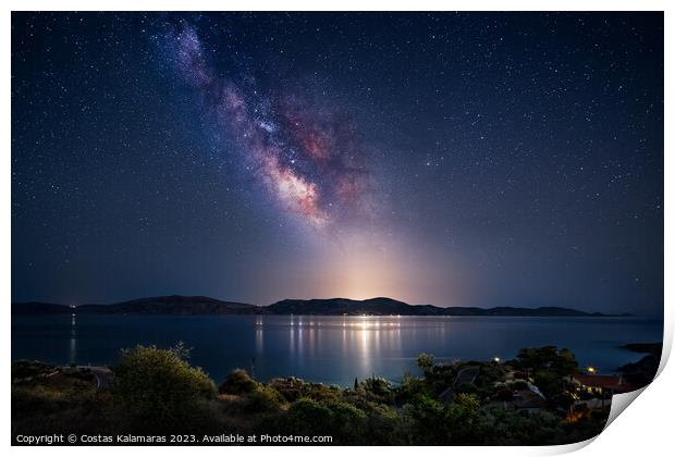 Milky Way over Hydra island Print by Costas Kalamaras