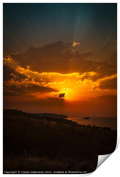 Sunrise behind the clouds Print by Costas Kalamaras