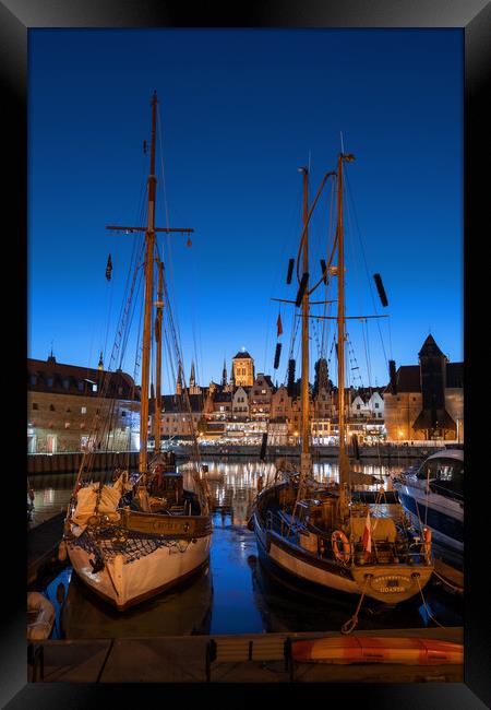 Gdansk Old Town From Marina At Night Framed Print by Artur Bogacki