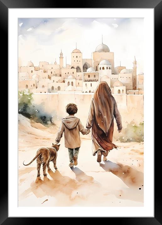 Muslim family in Palestine Old City Framed Mounted Print by Zahra Majid