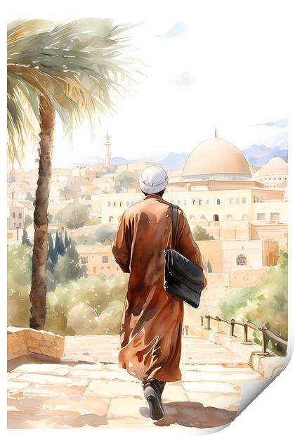 Sufi Saint on his way to mosque Print by Zahra Majid
