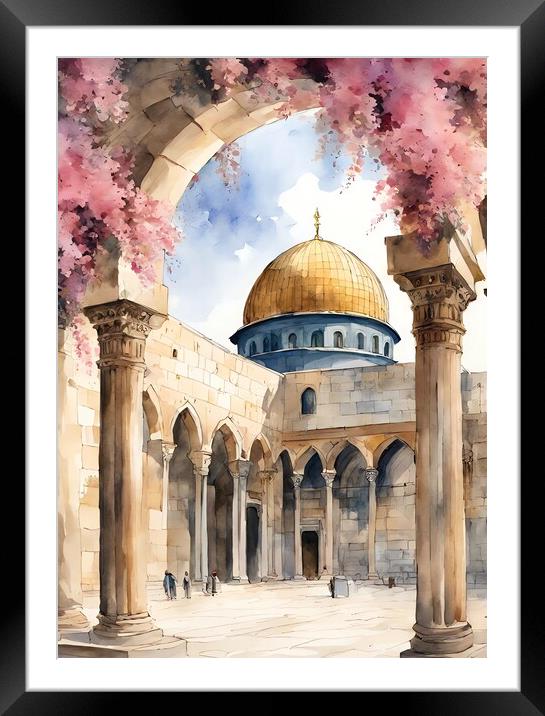 AlAqsa arch cradled in bougainvillae Framed Mounted Print by Zahra Majid