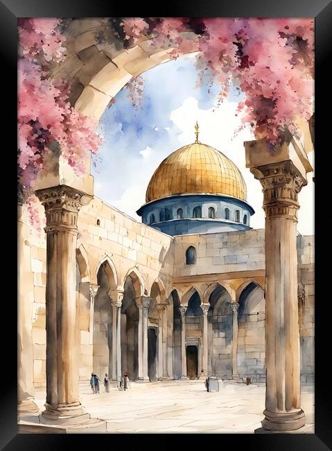 AlAqsa arch cradled in bougainvillae Framed Print by Zahra Majid