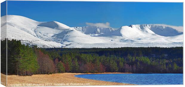Loch Morlich & Cairngorm Mountains National Park Glenmore Skiing Scottish Highlands Canvas Print by OBT imaging